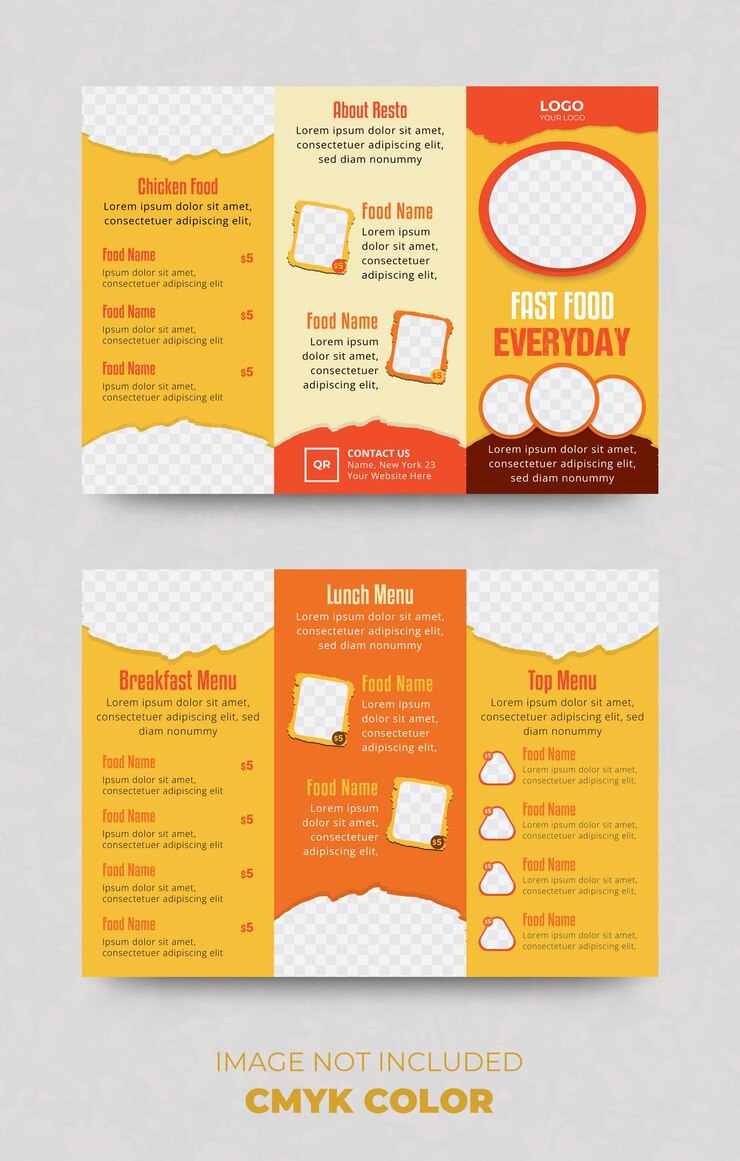 Vector diseño de plantillas triples de alimentos a4 para restaurantes