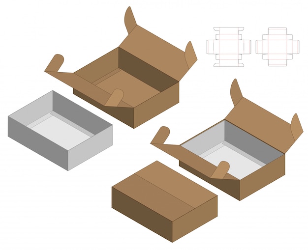 Diseño de plantillas troqueladas en caja de embalaje. maqueta 3d