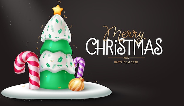 Diseño de plantillas vectoriales de felicitaciones de Navidad Texto de felicitación de Navidad con pinos elegantes