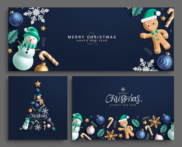 Diseño de plantillas vectoriales de tarjetas de felicitación de Navidad Feliz Navidad y feliz año nuevo tarjeta de invitación
