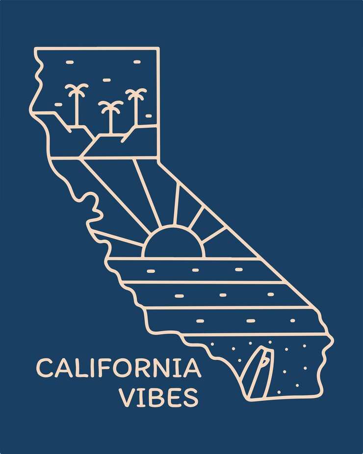 Vector diseño de playa de verano en california mapa ilustración de línea mono