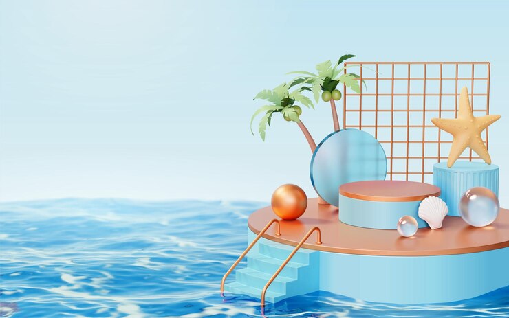 Vector diseño de podio 3d del tema de la isla.