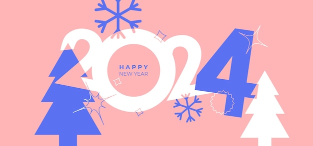 Diseño de portada de 2024 feliz año nuevo portada navideña estilo Y2k Colorido y fácil de recordar Feliz año nuevo 2024 fondo de diseño