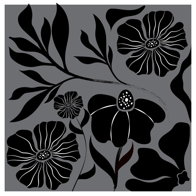 Diseño de portada de banner negro exótico Fondo floral con patrón de hojas tropicales Vector