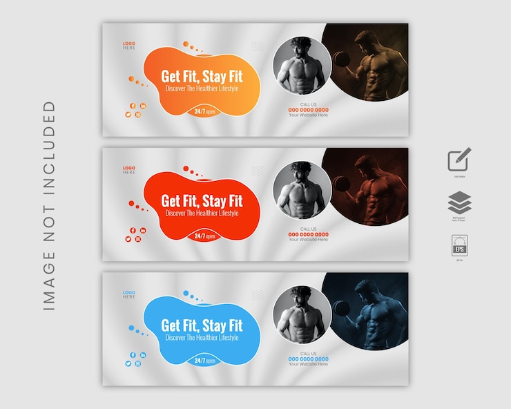 Vector diseño de portada de banner web de facebook de entrenamiento físico o gimnasio