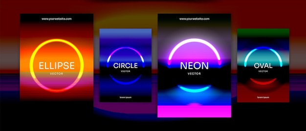 Diseño de portada círculo futurista de los años 80 borde retro vibrante resumen neón resplandor tema colección vector fondo