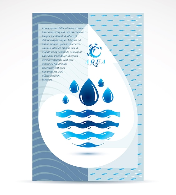 Vector diseño de portada de cuadernillo temático de filtración de agua, portada para uso en publicidad de agua mineral. idea de vector de salpicadura de onda marina.