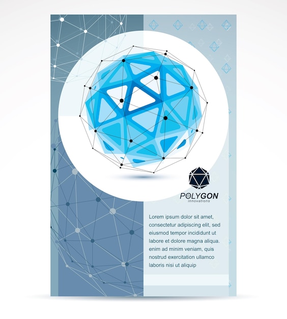 Diseño de portada de cuadernillo temático de nueva tecnología, portada. Vector de ingeniería 3D, forma poligonal azul abstracta.