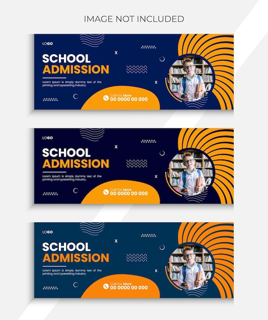 Diseño de portada de facebook de admisión escolar y banner de educación infantil.