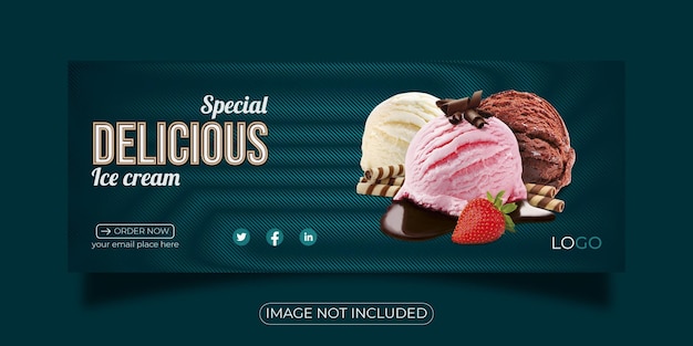 Diseño de portada de facebook de banner web de delicioso helado de chocolate