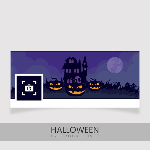 Diseño de portada de facebook de halloween con casa embrujada espeluznante