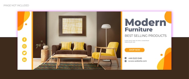 Vector diseño de portada de facebook de venta de muebles, banner web para promoción de productos de muebles, redes sociales