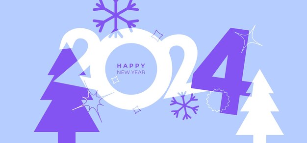 Diseño de portada de feliz año nuevo 2024 portada navideña estilo Y2k Colorido y fácil de recordar Fondo de diseño de feliz año nuevo 2024