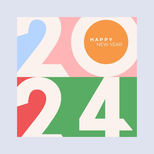 Diseño de portada de feliz año nuevo 2024 tipografía fuerte colorido y fácil de recordar cartel de diseño de feliz año nuevo 2024