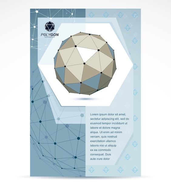 Diseño de portada de folleto de empresa de tecnologías web. Objeto de malla en escala de grises abstracto de origami 3d, elemento de diseño abstracto vectorial.