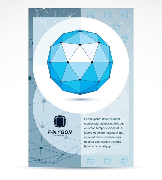 Diseño de portada de folleto de empresa de tecnologías web. Vector abstracto, forma dimensional azul isométrica.