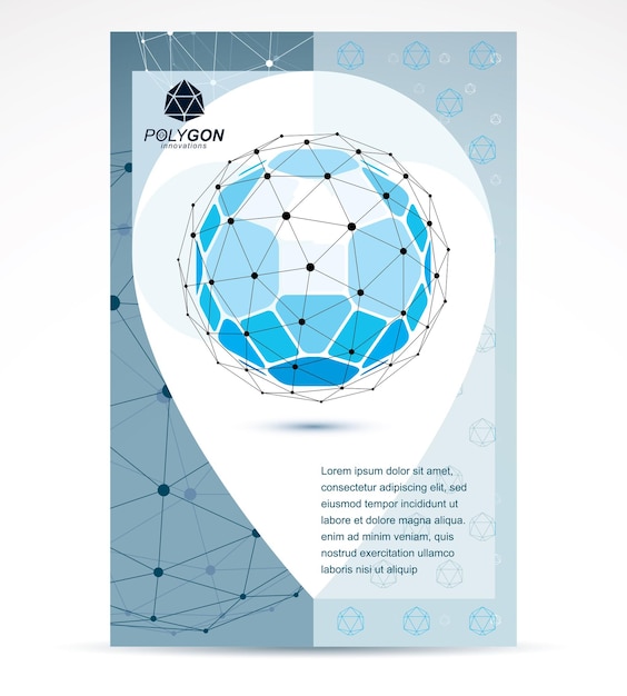 Diseño de portada de folleto de empresa de tecnologías web. Vector abstracto, forma dimensional azul isométrica.