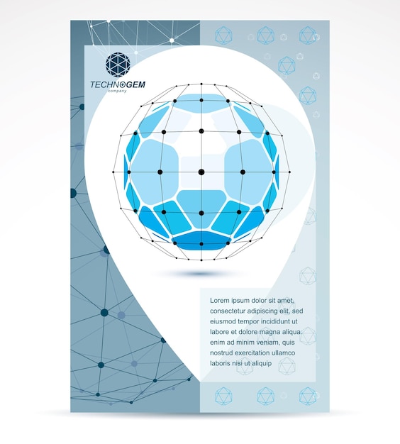 Diseño de portada de folleto de empresa de tecnologías web. Vector abstracto, forma dimensional azul isométrica.