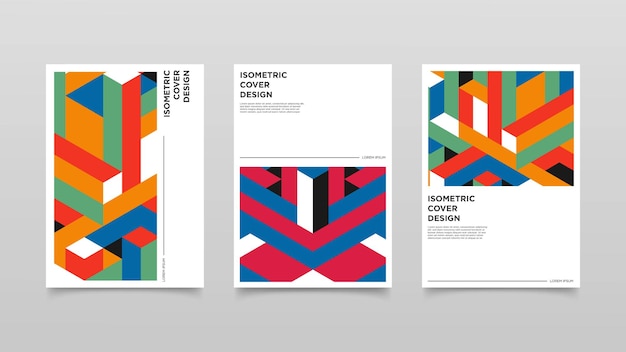 Diseño de portada de formas isométricas abstractas. Ilustración de diseño colorido.