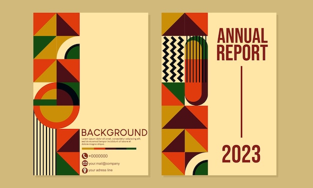 diseño de portada de informe anual con patrón bauhaus abstracto. fondo retro geométrico. tamaño A4