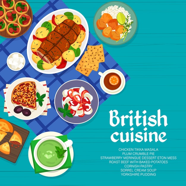Diseño de portada de menú de comida de cocina británica
