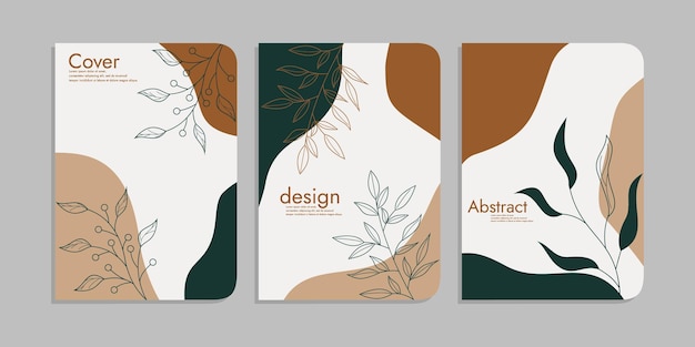 Diseño de portada con motivos florales hojas creativas dibujadas a mano Fondo artístico tropical