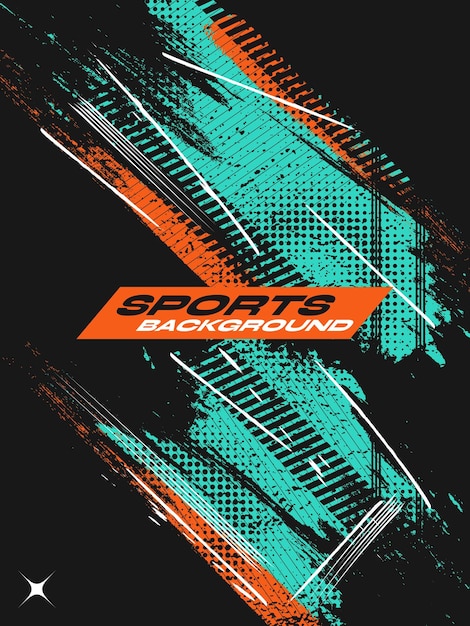 Diseño de portada o cartel deportivo con pinceladas azules y naranjas y efecto de medio tono Diseño de fondo abstracto en estilo grunge