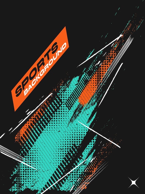 Diseño de portada o cartel deportivo con pinceladas azules y naranjas y efecto de medio tono Diseño de fondo abstracto en estilo grunge