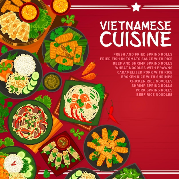 Diseño de portada de página de menú de comida de cocina vietnamita