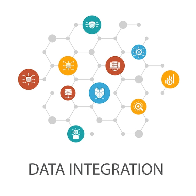 Diseño de portada de plantilla de presentación de integración de datos e infografíascientífico de datos de base de datos Iconos simples de Analytics Machine Learning
