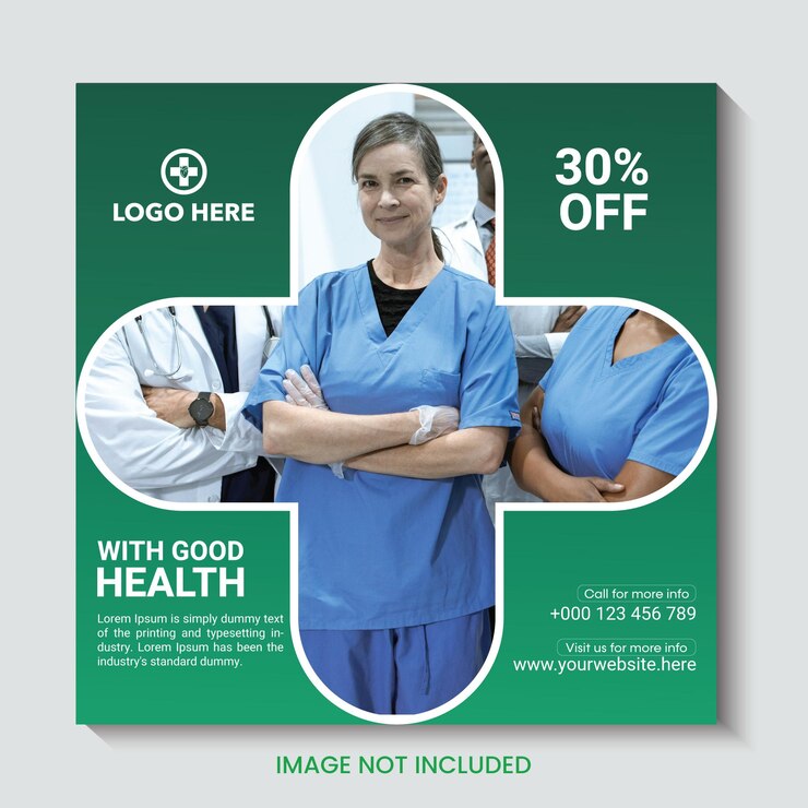 Diseño de post en redes sociales médicas y banner publicitario de atención médica para el afiche de la clínica del hospital Templa