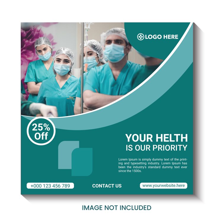 Diseño de post en redes sociales médicas y banner publicitario de atención médica para el afiche de la clínica del hospital Templa