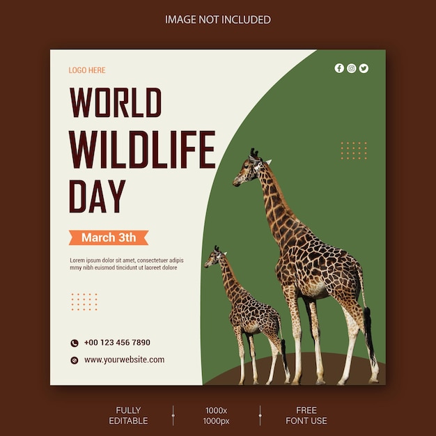 Diseño de post en las redes sociales o plantilla de banner de post en Instagram para el Día Mundial de la Vida Silvestre