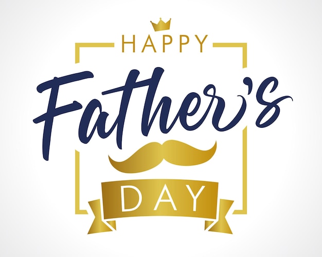 Diseño de postal del día del padre feliz Logotipo caligráfico y elementos dorados