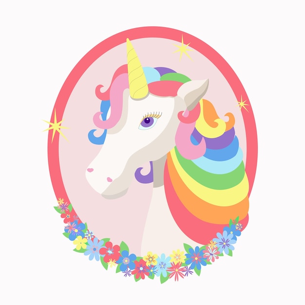 Diseño de postal de dibujos animados de unicornio Ilustración vectorial