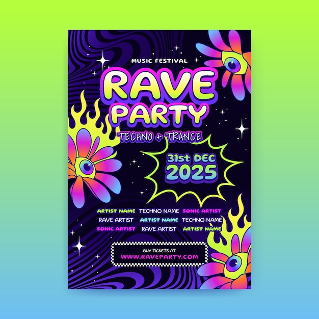 Diseño de póster de acid rave con gradiente