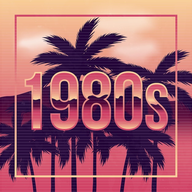 Diseño de póster de los años 80 en estilo retro Outrun Fondo de onda retro con palmeras