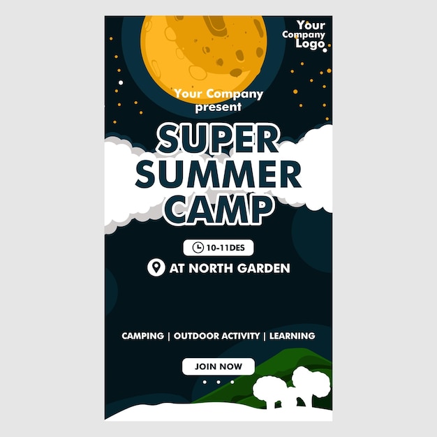 Un diseño de póster para un campamento de verano en un diseño simple.