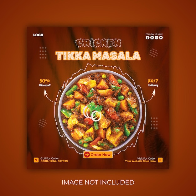 Diseño de póster especial de pollo tikka masala para las redes sociales