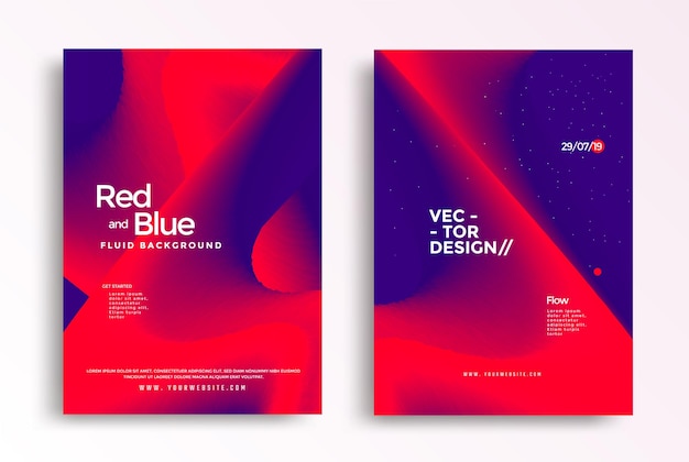 Diseño de póster futurista en gradientes de duotono diseño de portada con forma de color fluido rojo y azul