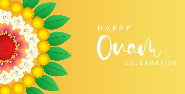 Diseño de póster de Happy Onam con Marigold Rangoli