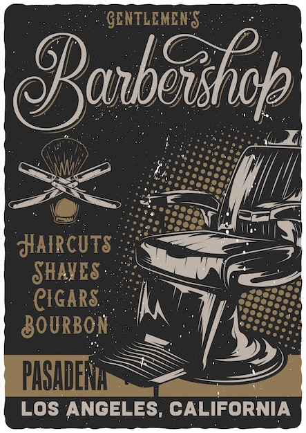 Diseño de póster con ilustración de silla de barbería