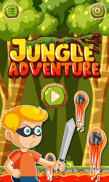 Diseño de póster del juego de aventuras en la jungla