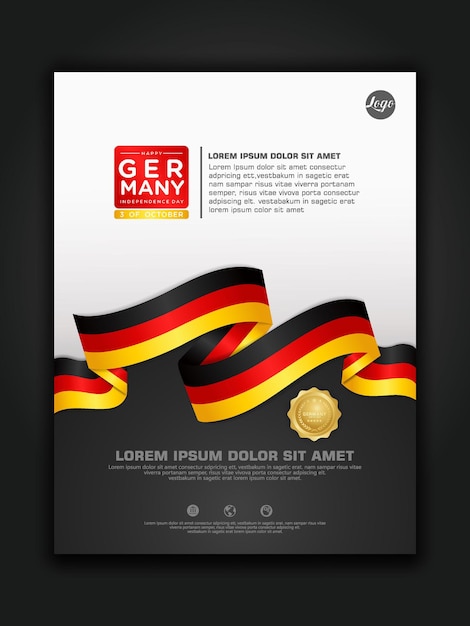 Diseño de póster plantilla de fondo del día de la unidad de alemania con elegante bandera en forma de cinta