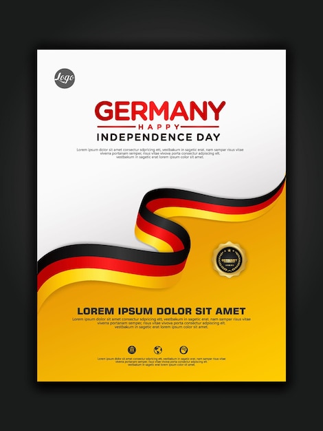 Diseño de póster plantilla de fondo del día de la unidad de alemania con elegante bandera en forma de cinta
