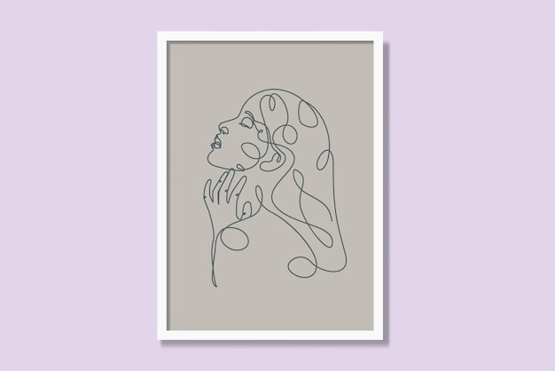 Diseño de póster de retrato lineal femenino imprimible Impresiones de lienzo enmarcadas modernas con un vector mínimo