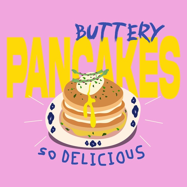 Diseño de póster retro de moda para panqueques para el sitio web del menú del café, libro de recetas de redes sociales