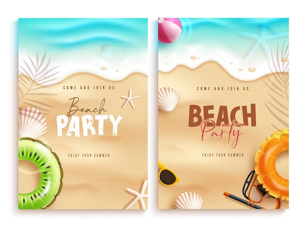 Diseño de posters vectoriales de texto para fiestas de playa de verano Colección de tarjetas de invitación para fiestas en verano