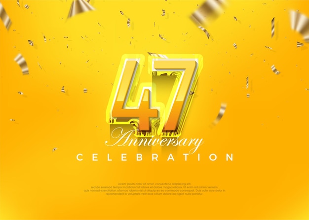 Diseño premium de celebración del 47 aniversario con números 3d amarillos modernos Fondo de vector premium para saludo y celebración