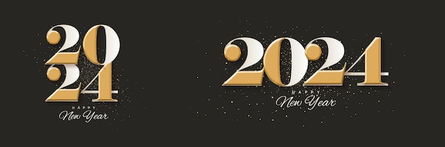 Diseño premium número 2024 con un estilo clásico lujoso el diseño es una mezcla entre dorado, blanco y negro diseño premium para las celebraciones de año nuevo 2024